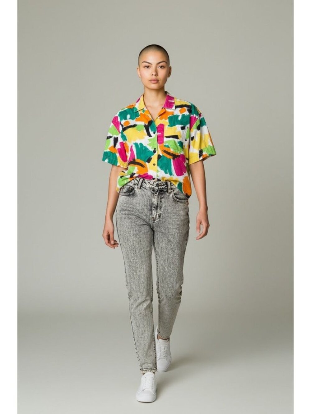 Vintage Esprit Sport 80s Abstract Print Button-Up Shirt Boxy Fit Cotton Large - Picture 5 of 10